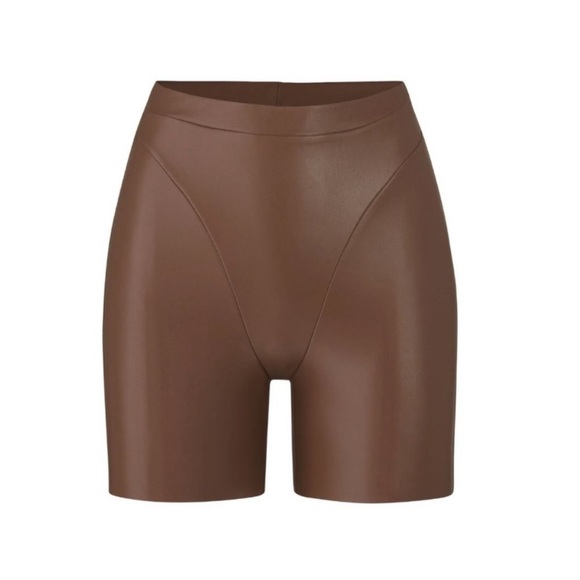SKIMS Faux Leather Biker Shorts - Medium Brown - Picture 3 of 5